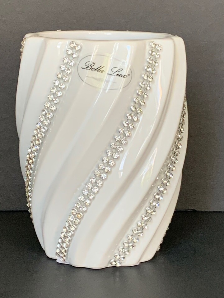 Bella Lux White Swirled Crystal Rhinestones Ceramic Bath Vanity Access