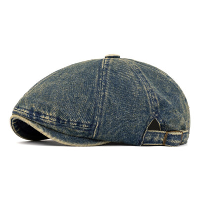 Unisex Japanese Oversized Retro Denim Newsboy Cap Painter Beret Hats Summer  Blue