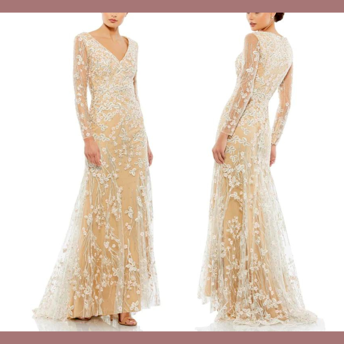 NEW $798 Mac Duggal [ 14 ] 70239 Embroidered Long Sleeve Trumpet
