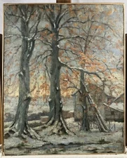 Old French School Impressionist Landscape Winter Under The Snow 49 X 40 CM