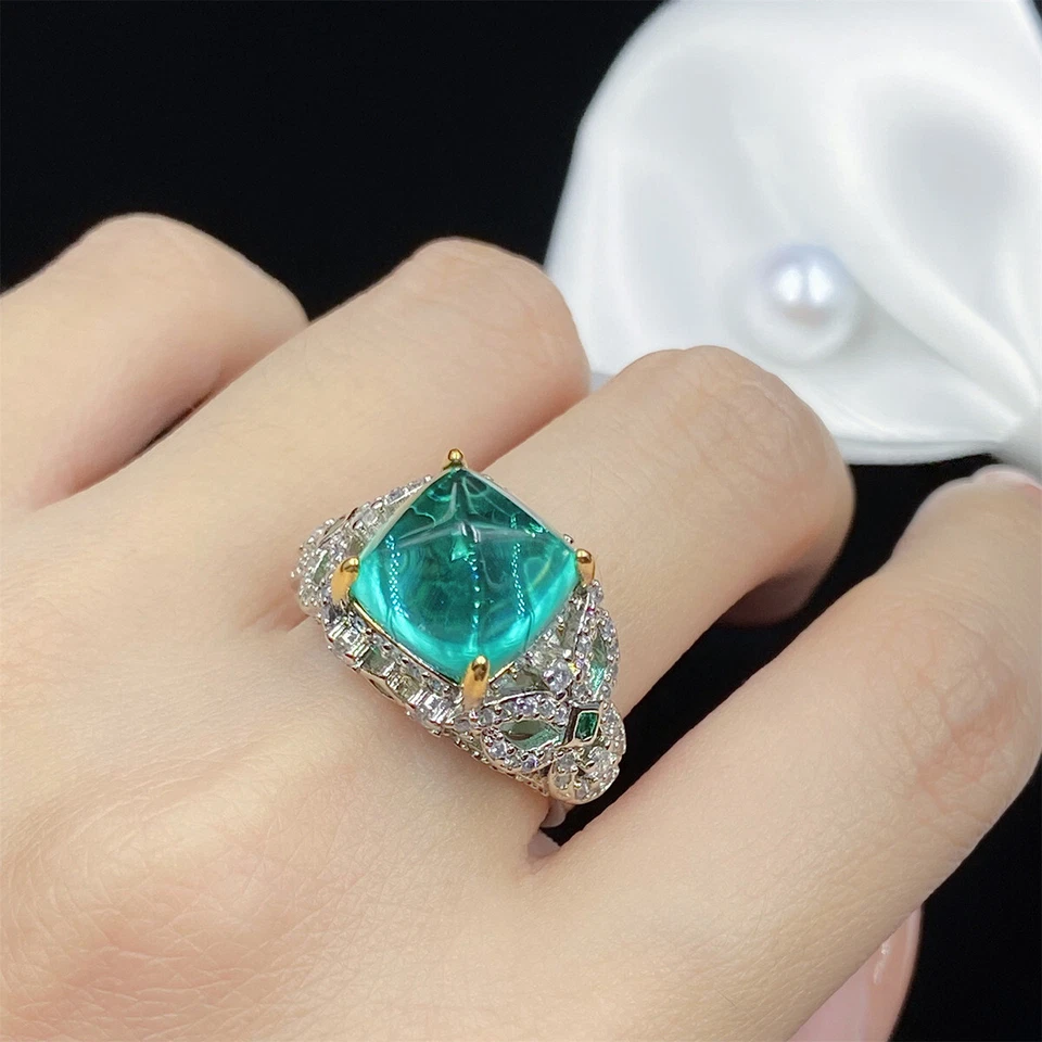 New Sugar Tower Paraiba Green Citrine Gems Gold Silver Charm Women Girl Rings - Image 3 of 4