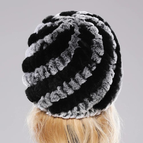 Women Warm Real Rex Rabbit Fur Hat Snow Cap Winter Hats Knit Beanies Fluffy Hat - Picture 3 of 33