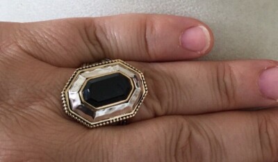 Größe 11, neuer Barse Ring, echter Onyx mit Sterlingsilber & Bronze