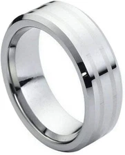 8mm Tungsten Carbide High Polished Two Lines Laser Engraved Wedding Band Ring