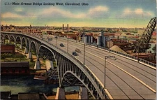 Main Avenue Bridge Looking West-Cleveland, Ohio-Vintage Linen Postcard