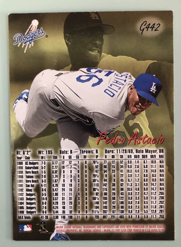 1997 Ultra - Gold Medallion - Pedro Astacio #G442 - Los Angeles Dodgers - Image 2 of 2