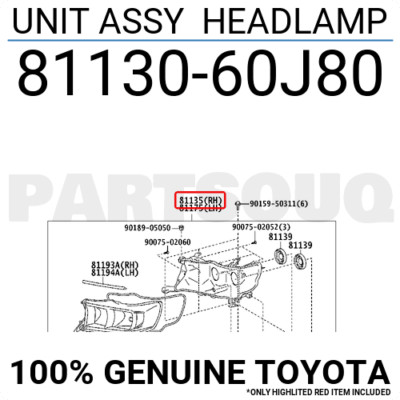 Mi 出品 8113060C42 Genuine Toyota UNIT ASSY, HEADLAMP 81130-60C42 | eBay