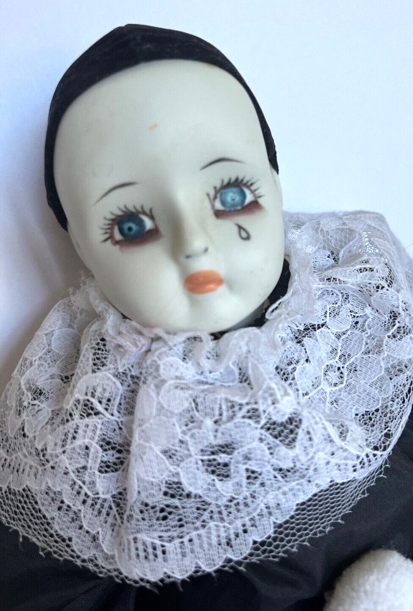 Vintage Retro Porcelain Pierrot Clown Doll Hand Painted Thailand