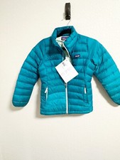 Patagonia Girls Goose Down Sweater Jacket Zip Up Quilted Insulated Teal Medium