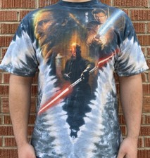 Vintage 90s LIQUID BLUE STAR WARS Episode 1 Shirt Darth Maul Oni Wan Qui-Gonn L