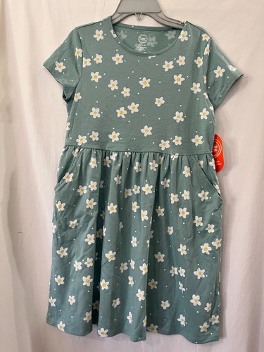 NWT Wonder Nation Floral Flowers Dress Girls Play With Pockets Green Many sizes - Picture 2 of 3