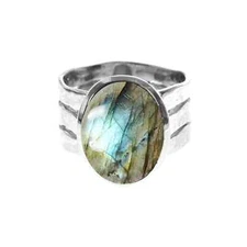 Oval Labradorite Ring Sterling Silver 925 Hallmarked British Made Size N - S