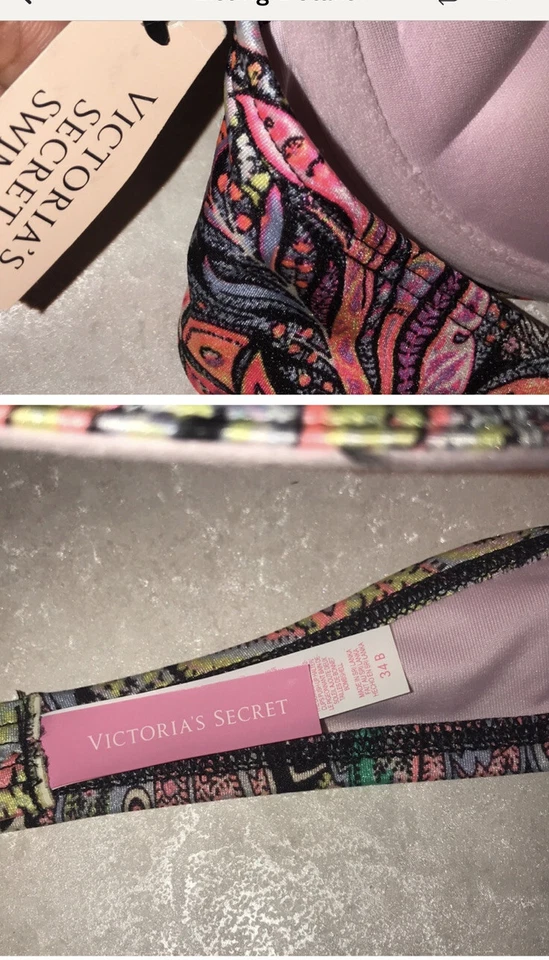 Victoria's Secret 34B RARO Bombshell Halter Bikini Top Paisley Estampado Multicolor Foto 3 de 4