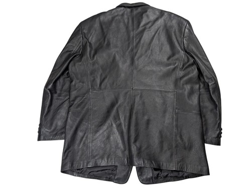 J Ferrar Genuine Black Leather Jacket Blazer Men XL Polyester Lining 3 Button - Picture 2 of 12