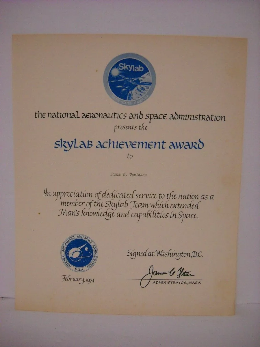 NASA 1974 Skylab Achievement Award Signed James C. Fletcher, Redstone  Engineer | eBay