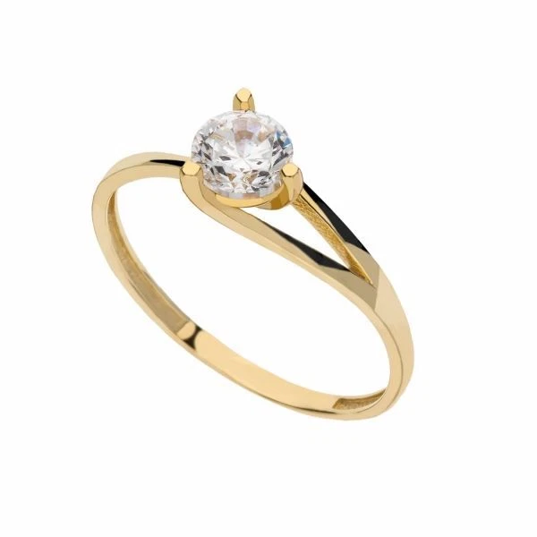 Bague Solitaire En Or Jaune 18 Carats Avec Zircons Blancs Pour Femme - Photo 1/1