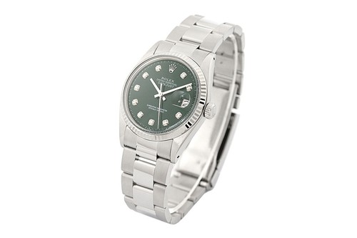 Rolex Mens Datejust Green Diamond Dial 18K White Gold Steel Watch w/ Oyster Band - Picture 6 of 7