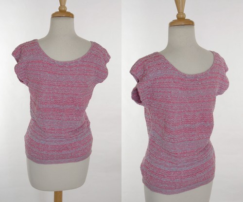 PETITE maille printemps nubby rayure rose pastel et bleu bébé vintage années 80 - Photo 3/8