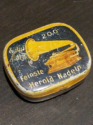Gramophone phonograph needle tin feinste herold blue