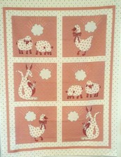 1985 Speigel Fabrics Baby Quilt Fabric Panel Crib Size Pink Kangaroo/Goose/Sheep