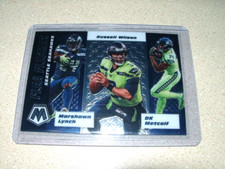 2020 MOSAIC FOOTBALL RUSSELL WILSON,MARSHAWN LYNCH, DK METCALF FLEA FLICKER CARD