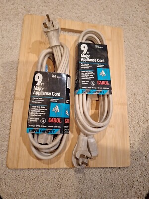 Lot Of 2 Carol 9ft. Major Appliance Cords 00772-63-17 Super Capacity