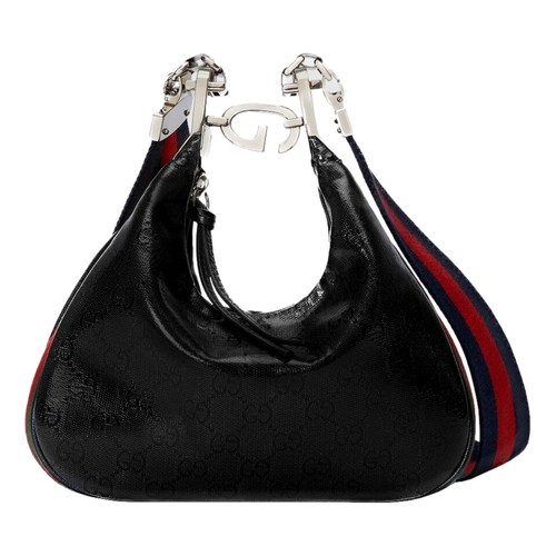 Gucci Attache Web Stripe Small Shoulder Bag Black Leather NEW - Picture 2 of 12