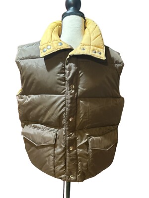 Vtg St. Moritz Down & Feathers Brown/Tan Snap Reversible Vest Men Sz L