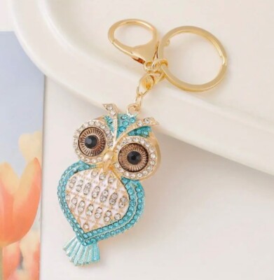 Rhinestone Owl Keychain Bag / Purse Charm / Backpack Key Chain  Choose Color