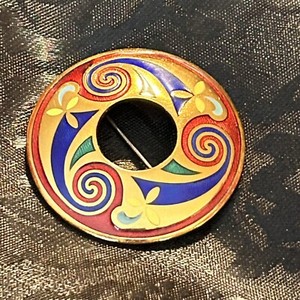 Authentic Celtic Spiral Brooch Gold Plated w/ Enamel Round Solvar Tara Ware Dublin 2"