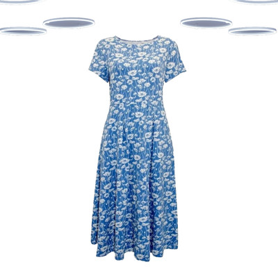 Ex Seasalt Women's Jersey Dress-Short Sleeve Fit & Flare Blue (Defect) (Size 8R)