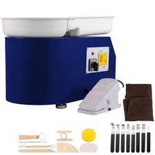 Pottery Wheel 11in Ceramic Wheel w/ Foot Pedal Sculpting Tools Blue