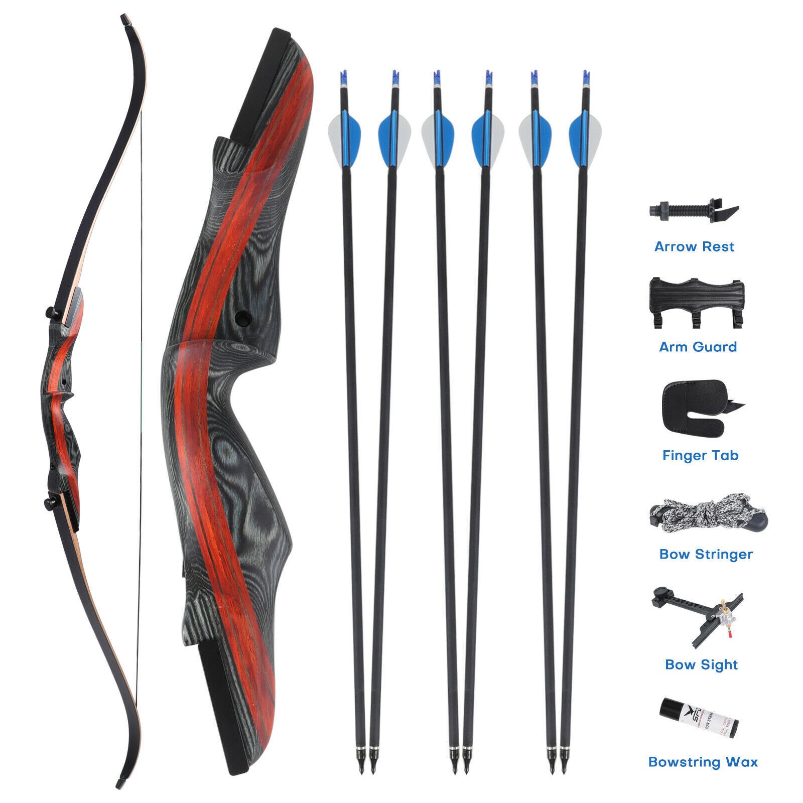 Archery 62" Takedown Recurve Bow Wooden Right Hand 30/50lbs Hunting Target Bow