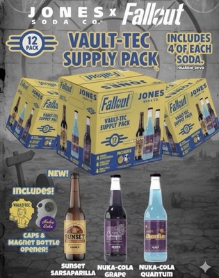 Jones Soda Fallout Vault-Tec Supply Pack   Limited Edition 12 Bottles-Brand New