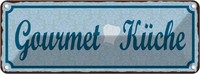 Blechschild 10X27 Cm Gourmet KüChe Blau Kochen Essen Deko Geschenk Metall Schild