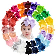 jollybows 20pcs Baby Girls Grosgrain Ribbon Hair Bows Headbands 6 Elastic Hair