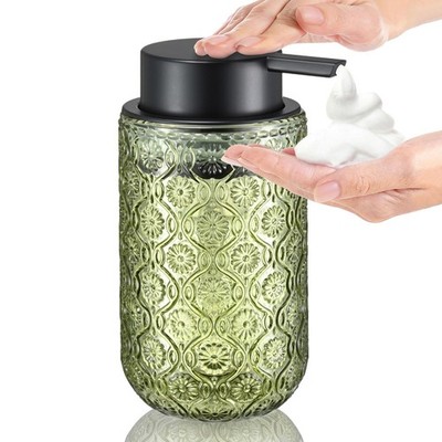 zuxzmj Green Glass Foaming Hand Soap Dispenser with Matte Black Sage