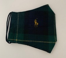 Reusable Green Plaid Black Filter Pocket Handmade Polo Pony Fabric Face Mask