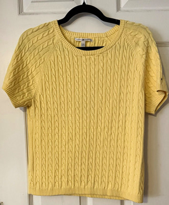Tommy Hilfiger Yellow Cable-Knit Short Sleeve Crew Neck Pullover Sweater L