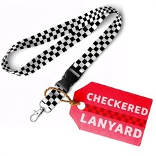 PalaYou Black and White Checkered Lanyard, 17 x 0.8 in, Detachable Clasp