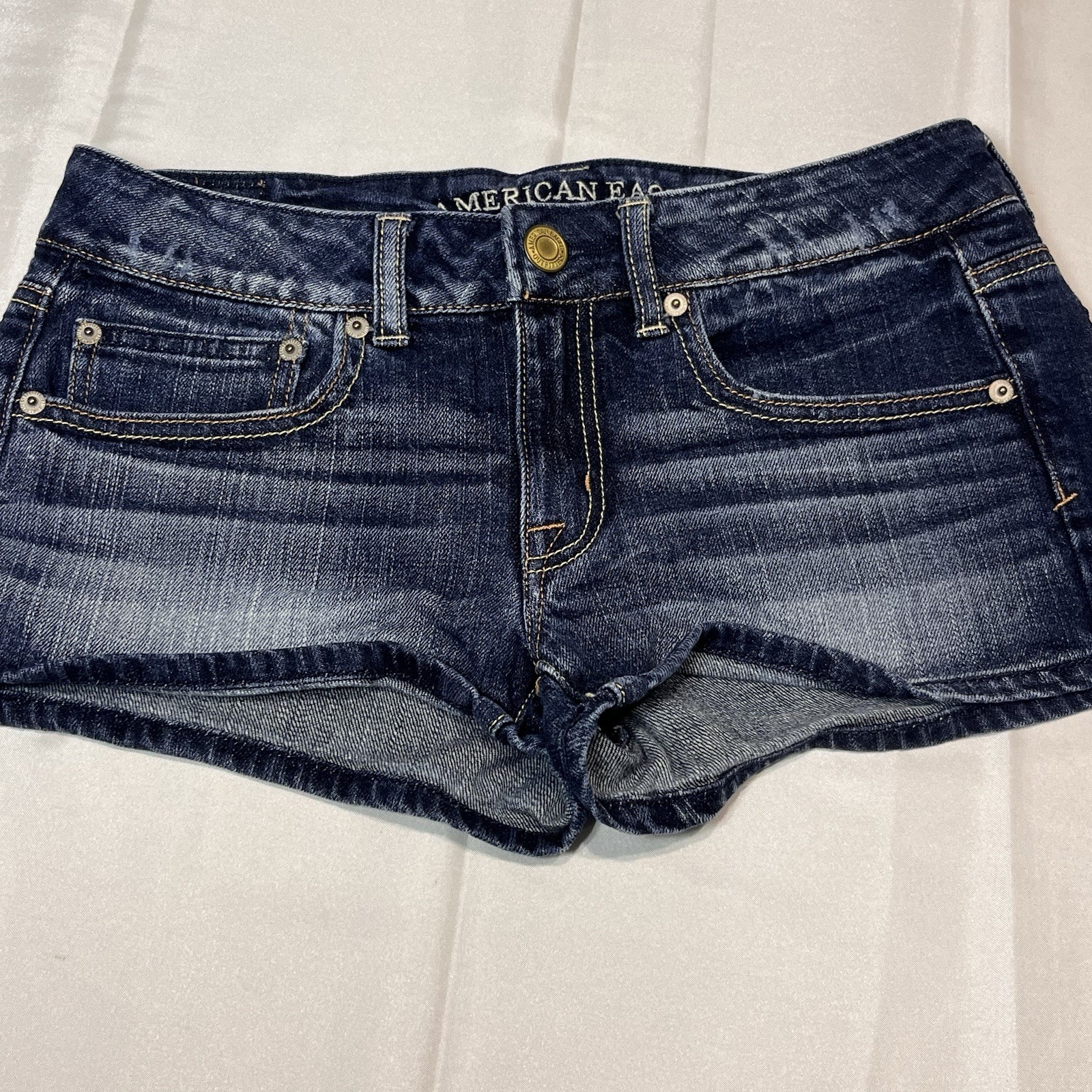American Eagle Women SZ 6 Denim Jean Shorts Micro Mini Booty Festival Preppy Y2K