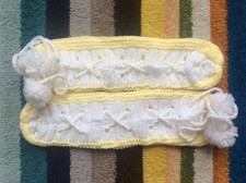 Handmade Hand Knitted Adult Slipper Socks With Laces Yellow  White Novelty Gift