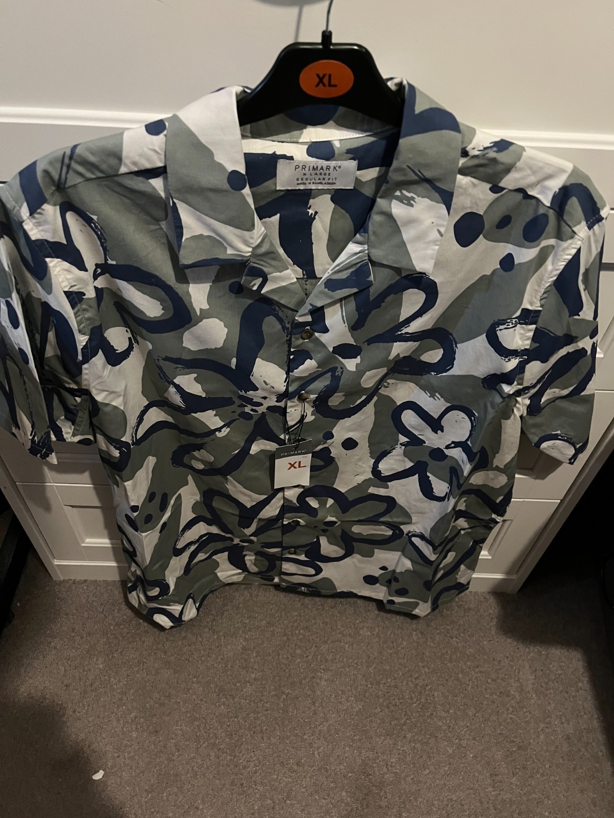 Mens Cream, Khaki & Blue Floral Shirt