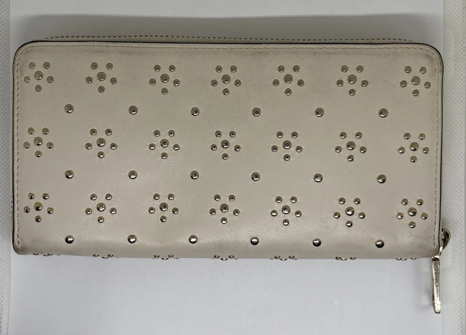 Coach New York Women’s Cream Colored Leather Gold Studded Zipper Wallet - Image 2 of 4