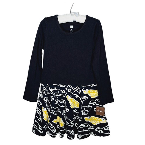 Tea Collection Girl's Skirted Dress Twirl Taxi Traffic Cars Trucks Long Sleeve