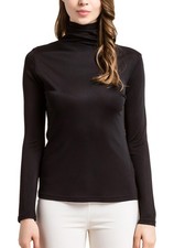Silk Tops Turtleneck Long Sleeve Silk T Shirt Ultra Soft Thermal Layer Tops S...