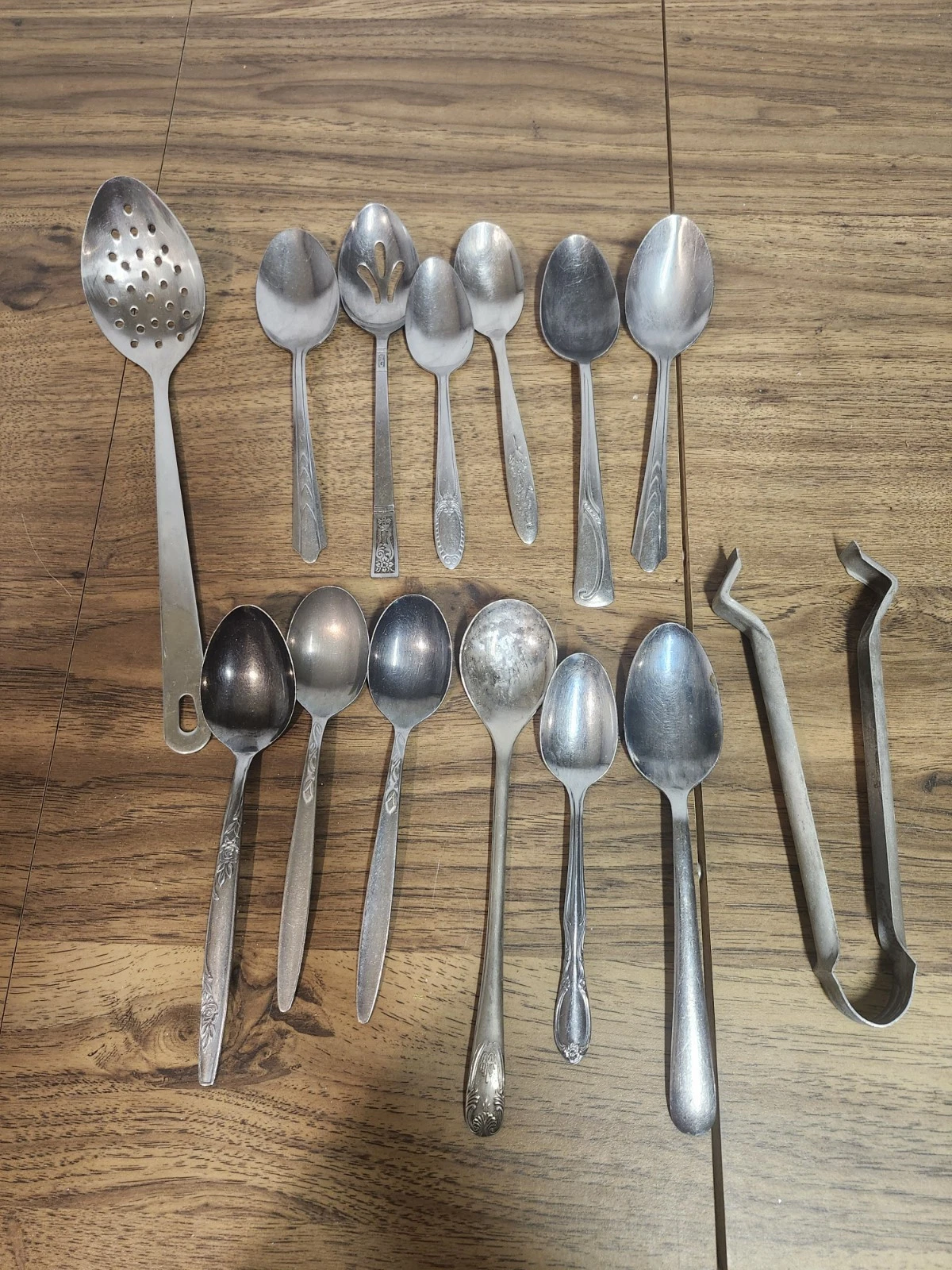 Lot Of Vintage Spoons, Tongs, Serving Spoons