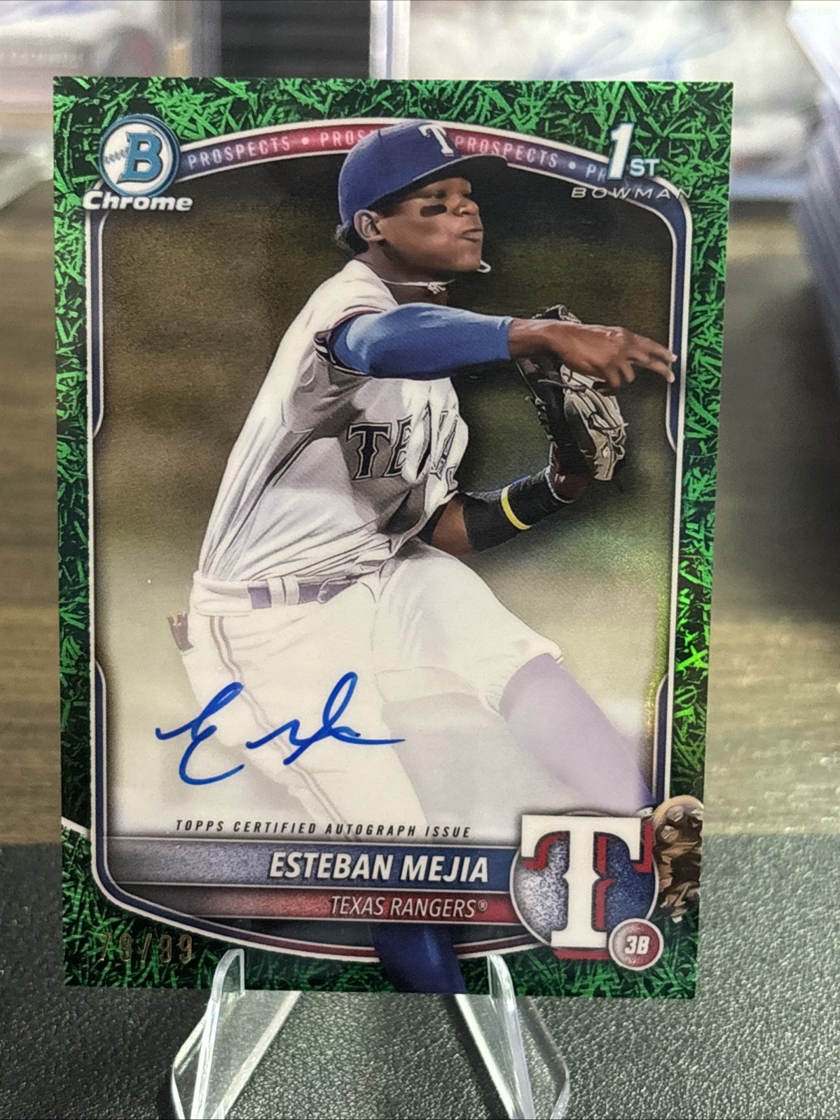 2025 Bowman Chrome 1st Green Grass Refractor Auto Esteban Mejia 78 /99