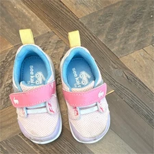 See Kai Run Kids' Pink and Purple Sneakers with Yellow Pull Tab