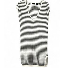 TAHARI S Dress Cover Up Knit Sweater Mini Short Striped V Neck Women Sleeveless